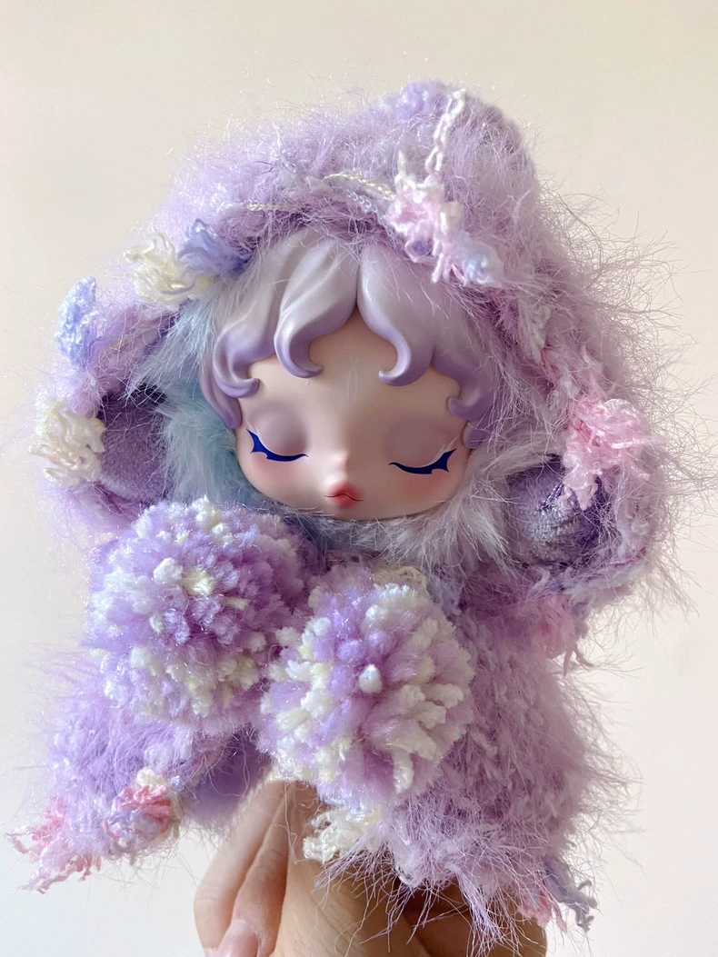 Whimsical Skullpanda Plush Outfit: Pastel Purple Hooded Cape for Enchanted Doll Fashion - Image 3