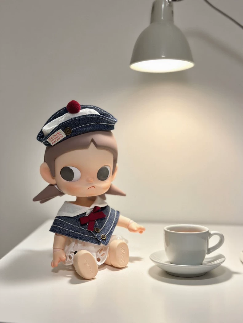 Zsiga BJD 1/8 Nautical Outfit – Navy & White Sailor Set with Red Bow & Pom-Pom Hat - Image 1