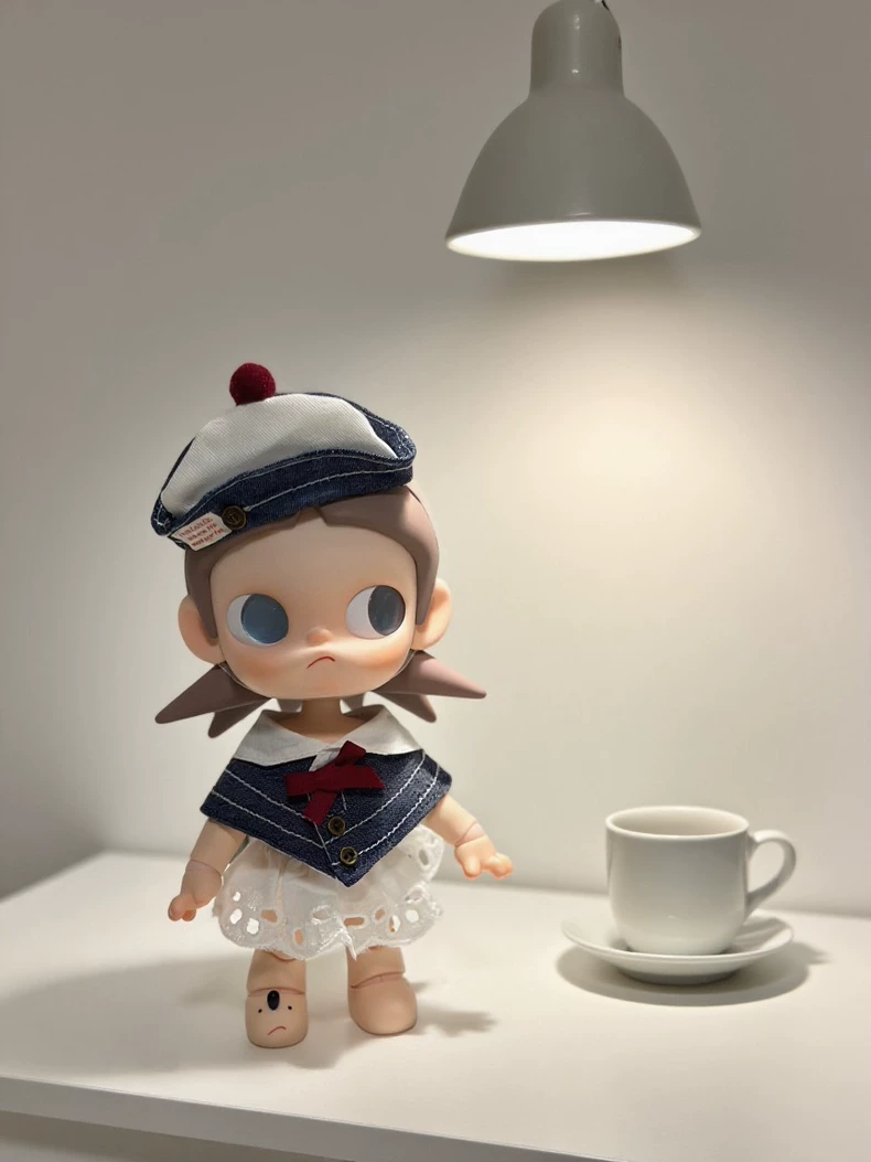 Zsiga BJD 1/8 Nautical Outfit – Navy & White Sailor Set with Red Bow & Pom-Pom Hat - Image 2