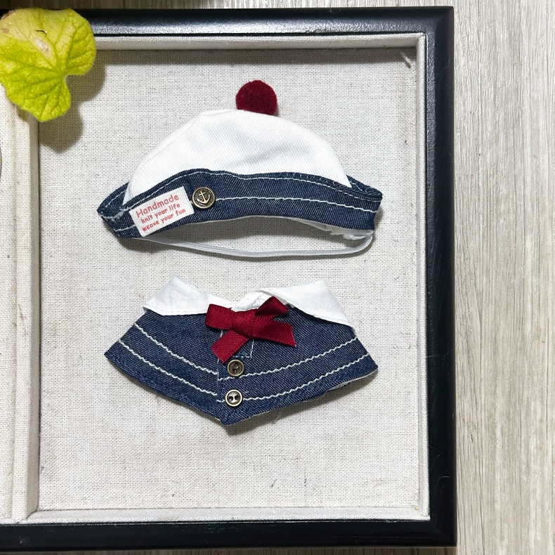 Zsiga BJD 1/8 Nautical Outfit – Navy & White Sailor Set with Red Bow & Pom-Pom Hat - Image 3