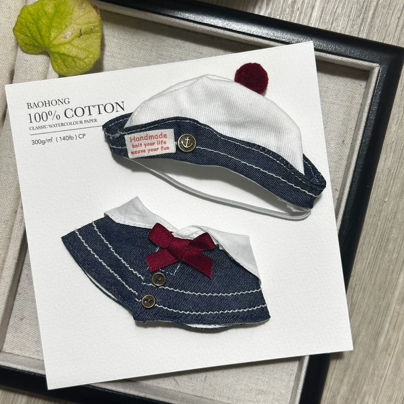 Zsiga BJD 1/8 Nautical Outfit – Navy & White Sailor Set with Red Bow & Pom-Pom Hat - Image 4