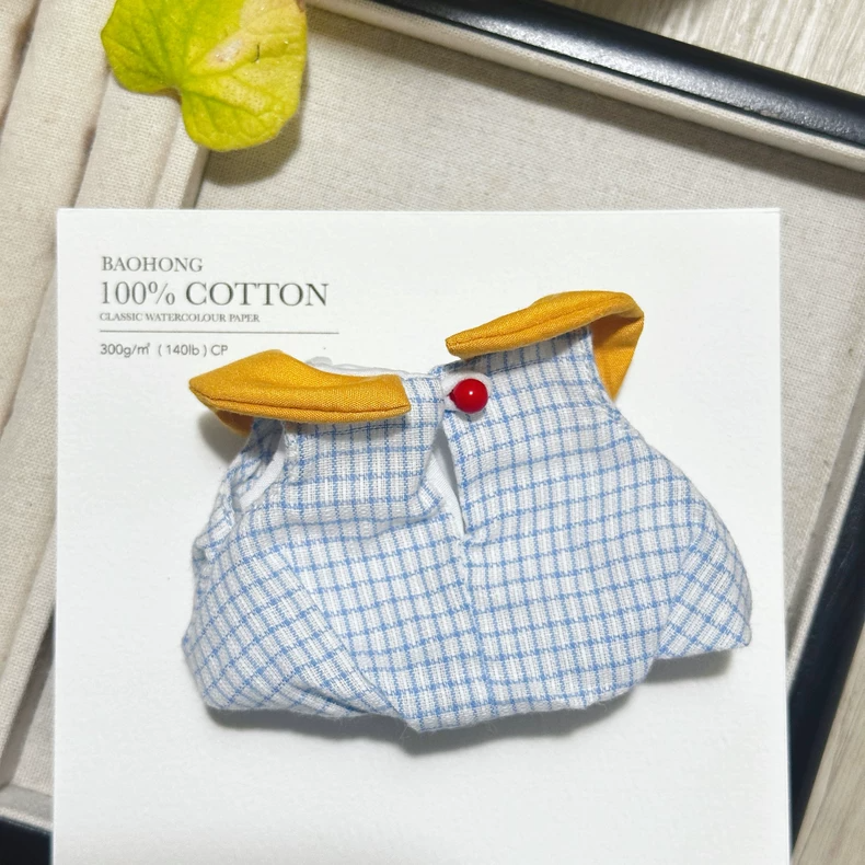 Vintage Zsiga BJD Doll Outfit: Blue Checkered Skirt with Bee Motifs & Yellow Bow - Image 5