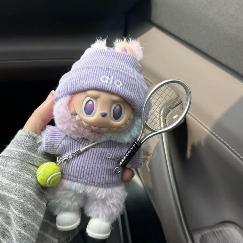 Purple Tennis Outfit for 15-17cm Figurine – Knit Sweater, Racket & Ball Set – LABUBU Collectible - Image 2