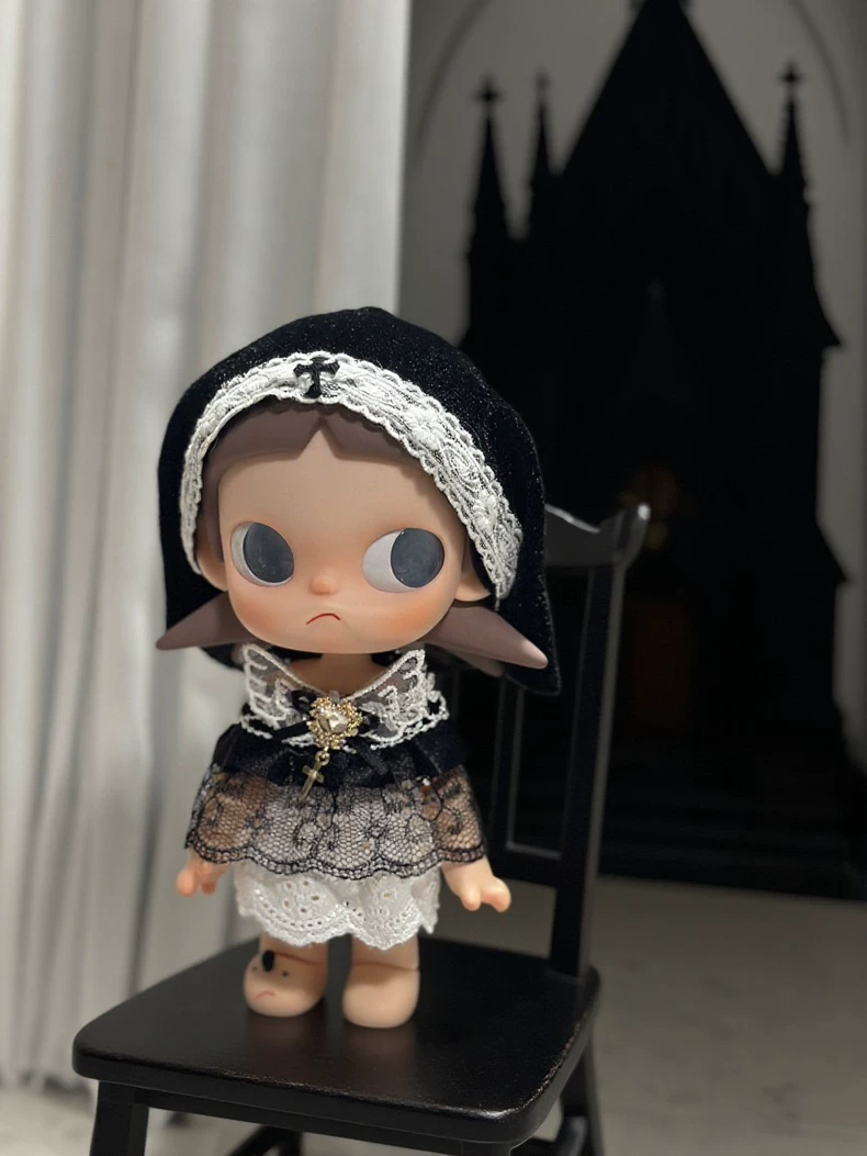 Elegant Gothic Nun Outfit for Zsiga BJD 1/8 – Lace & Velvet Costume with Adjustable Headscarf - Image 1