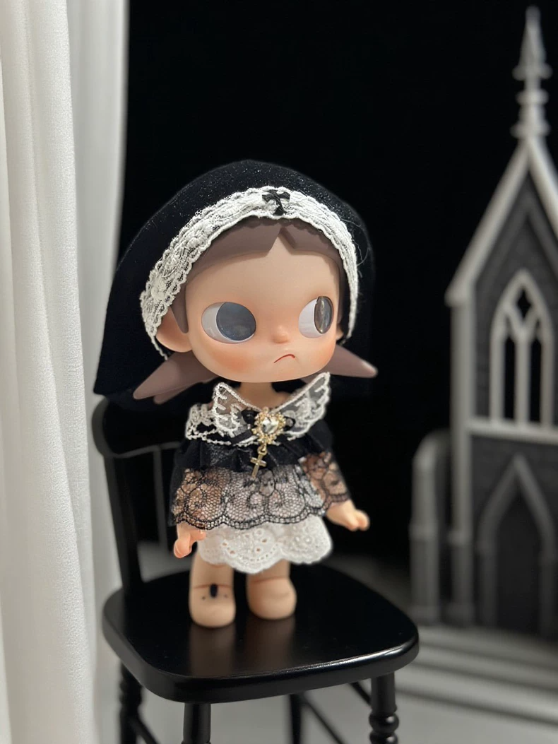 Elegant Gothic Nun Outfit for Zsiga BJD 1/8 – Lace & Velvet Costume with Adjustable Headscarf - Image 2