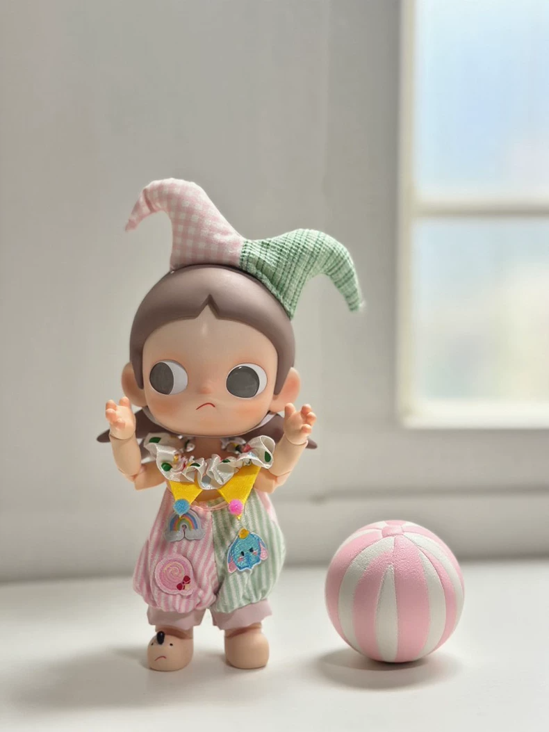 Whimsical Clown Outfit for Zsiga BJD 1/8 – Pastel Pink & Green Elegance - Image 2