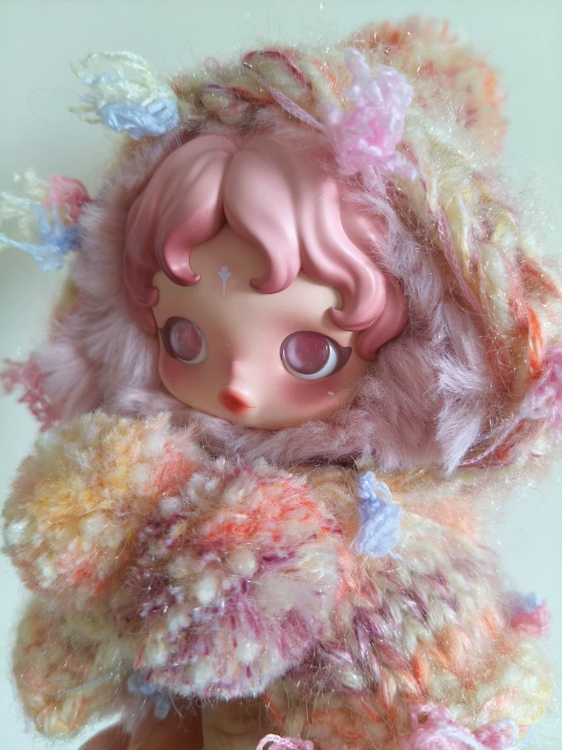 Whimsical Skullpanda Hooded Cloak: Vibrant Crochet Doll Outfit for Collectors - Image 2