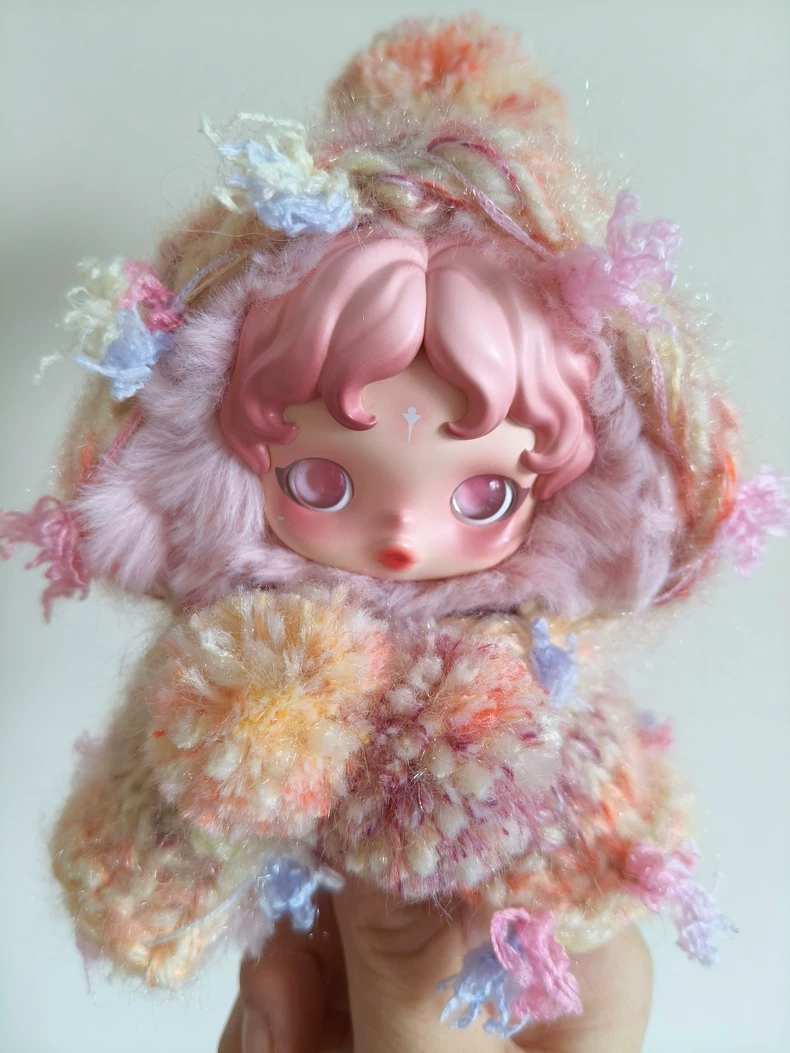 Whimsical Skullpanda Hooded Cloak: Vibrant Crochet Doll Outfit for Collectors - Image 3