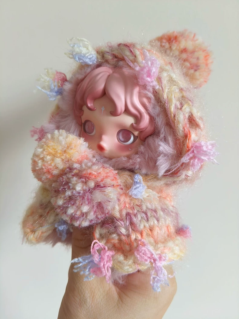 Whimsical Skullpanda Hooded Cloak: Vibrant Crochet Doll Outfit for Collectors - Image 5