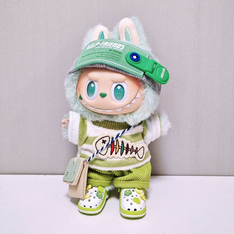 Whimsical LABUBU Doll Outfit – Playful Fish Motif with Glasses & Boots, Pastel Green & White, Collector’s Dream - Image 2