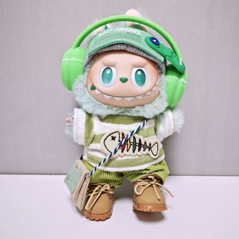 Whimsical LABUBU Doll Outfit – Playful Fish Motif with Glasses & Boots, Pastel Green & White, Collector’s Dream - Image 3
