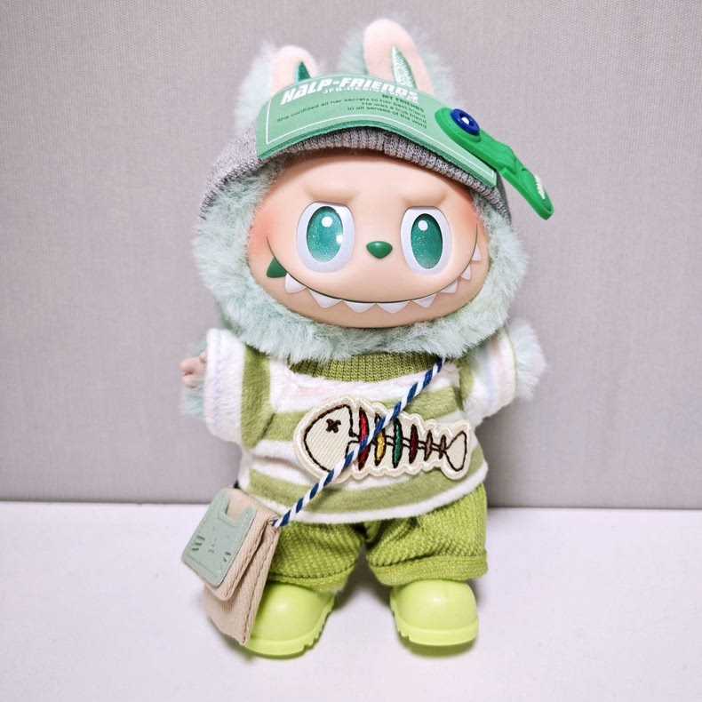 Whimsical LABUBU Doll Outfit – Playful Fish Motif with Glasses & Boots, Pastel Green & White, Collector’s Dream - Image 5