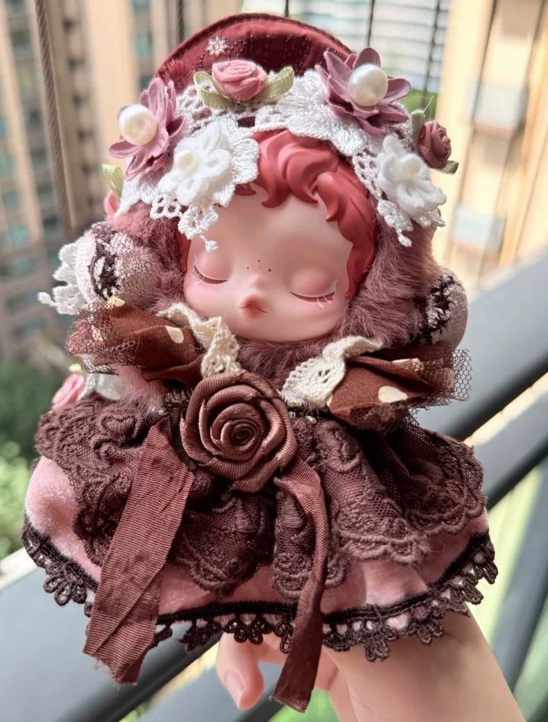 Skullpanda Elegant Lace & Velvet Doll Outfit – Playful Charm, Luxurious Fit, Rich Browns & Pinks - Image 1
