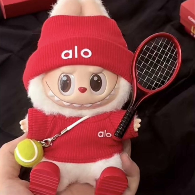 Adorable Tennis Outfit for 17cm Labubu Doll – Red Hat, Racket & Ball Set | Premium Collectible Sporty Ensemble - Image 1