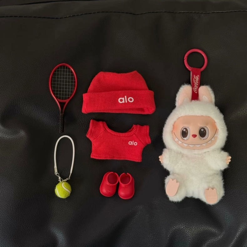 Adorable Tennis Outfit for 17cm Labubu Doll – Red Hat, Racket & Ball Set | Premium Collectible Sporty Ensemble - Image 4