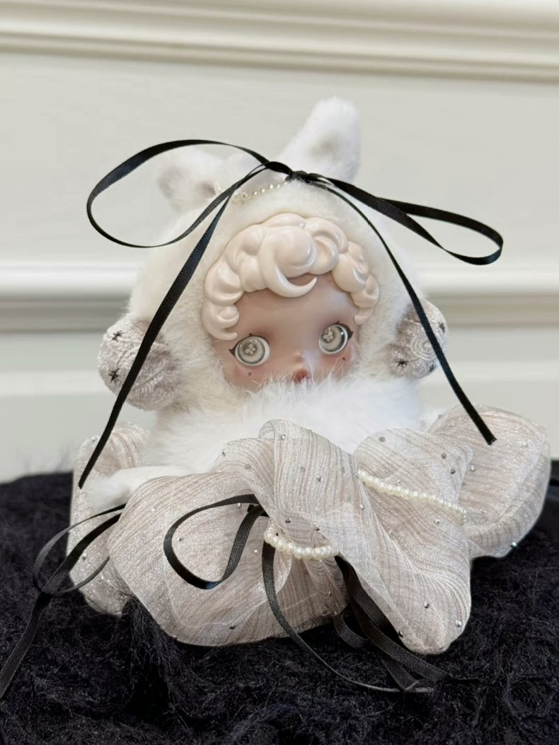 Handmade Skullpanda Doll Princess Dress: Elegant White Lace Outfit with Headpiece - Image 8