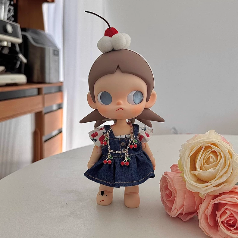 Charming Cherry Denim Outfit for Zsiga BJD 1/8 Dolls - Playful & Stylish Collectible Ensemble - Image 1