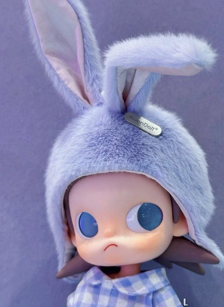 Adorable 1/8 BJD Purple Rabbit Hat & Blue Checkered Pajama Set - Soft Plush Doll Outfit for Collectors - Image 5