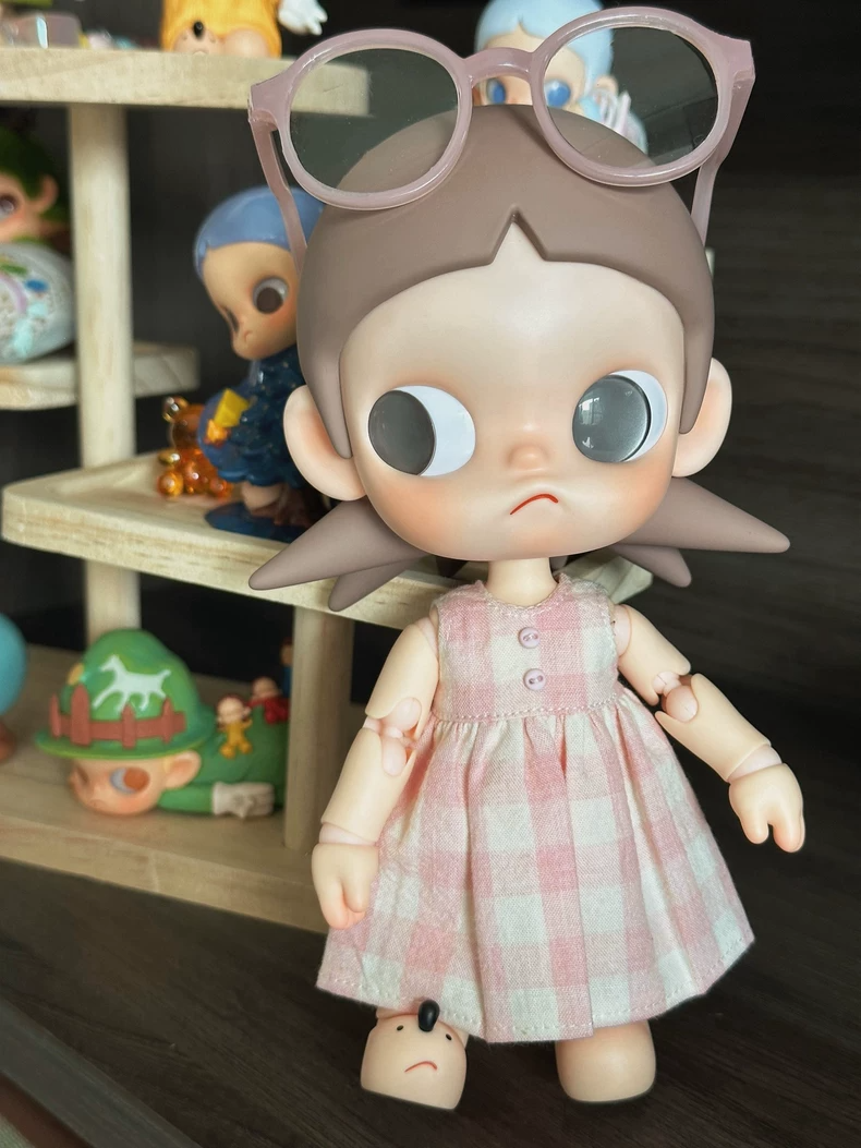 Charming Zsiga BJD 1/8 Doll Dress – POP MART Style Pink Plaid Outfit - Image 2