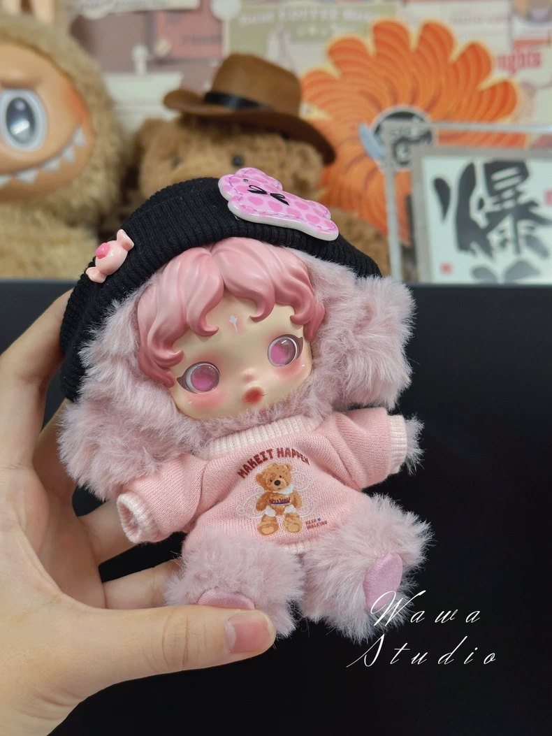 Adorable Skullpanda Doll Outfit – Cozy Pink Sweater & Hat Set for Collectors - Image 1