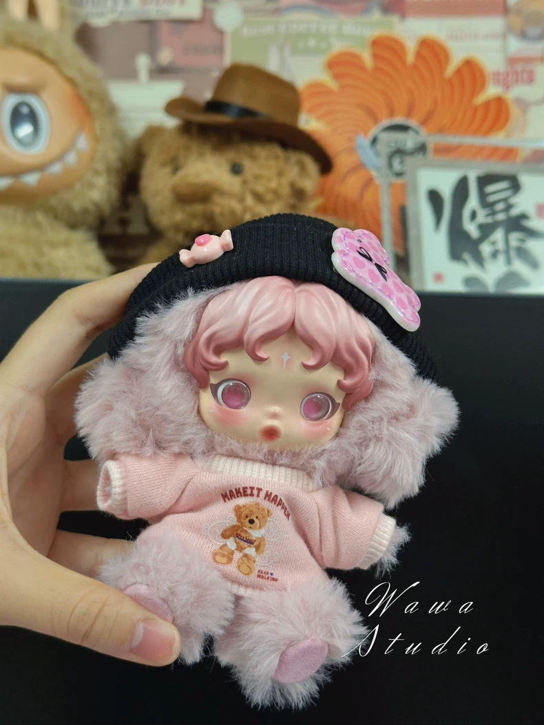Adorable Skullpanda Doll Outfit – Cozy Pink Sweater & Hat Set for Collectors - Image 2