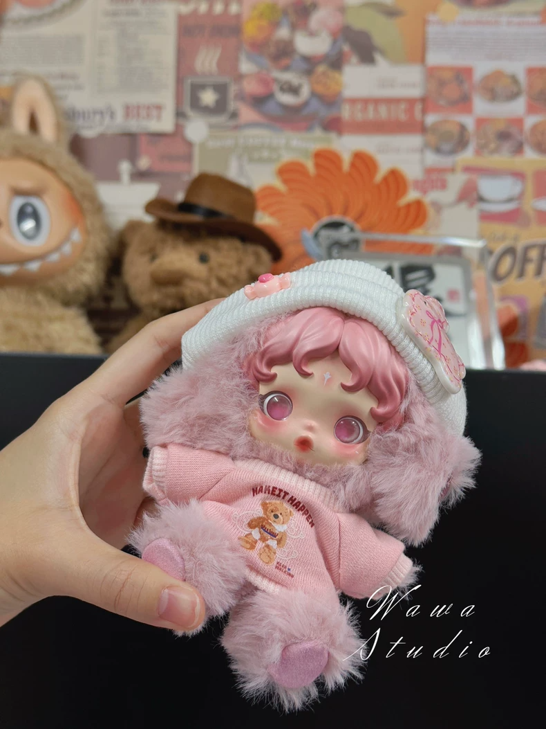 Adorable Skullpanda Doll Outfit – Cozy Pink Sweater & Hat Set for Collectors - Image 5