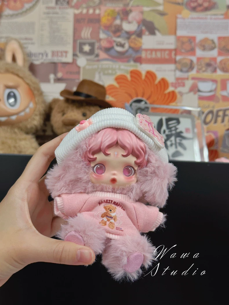Adorable Skullpanda Doll Outfit – Cozy Pink Sweater & Hat Set for Collectors - Image 6