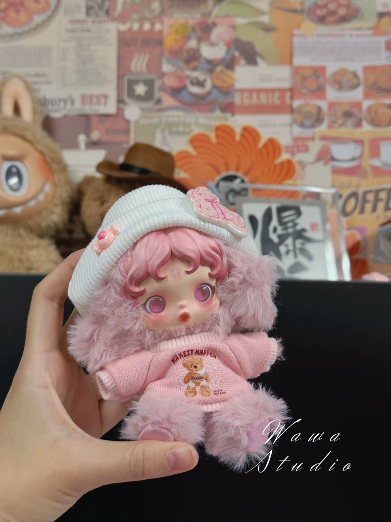 Adorable Skullpanda Doll Outfit – Cozy Pink Sweater & Hat Set for Collectors - Image 7