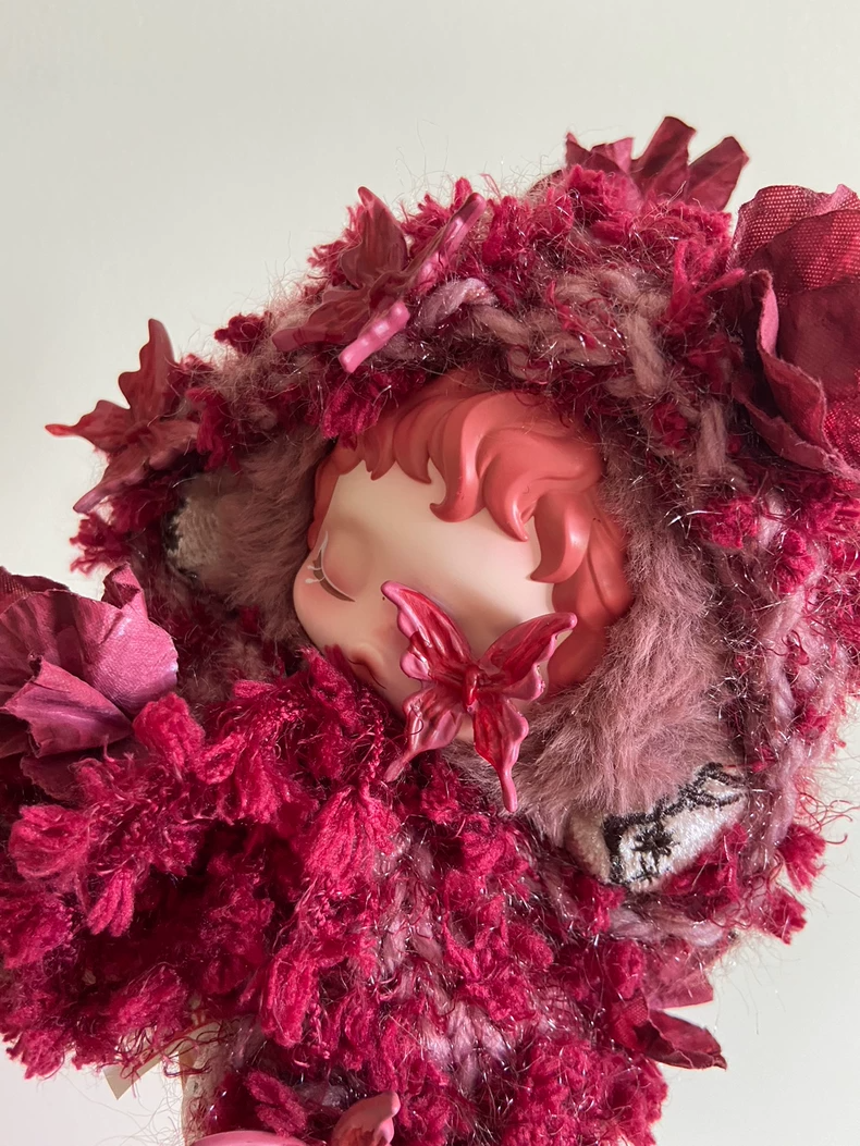 Enchanting Skullpanda Pink Hooded Cloak: Fantasy Elegance with Floral Embellishments - Image 9