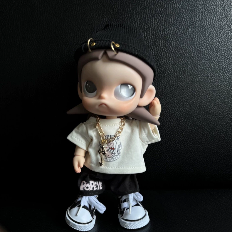 Zsiga BJD 1/8 Urban Popeye Outfit - Stylish White Tee, Black Shorts & Gold Accents for Trendy Doll Fashion - Image 1
