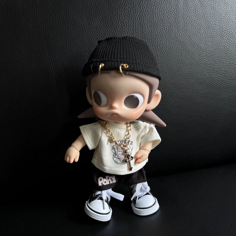 Zsiga BJD 1/8 Urban Popeye Outfit - Stylish White Tee, Black Shorts & Gold Accents for Trendy Doll Fashion - Image 2