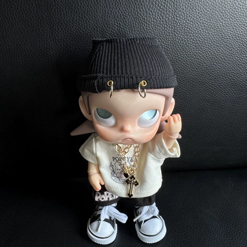 Zsiga BJD 1/8 Urban Popeye Outfit - Stylish White Tee, Black Shorts & Gold Accents for Trendy Doll Fashion - Image 3