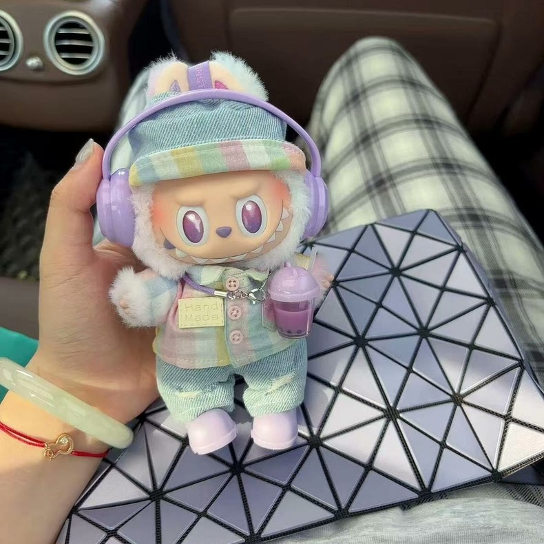 Charming LABUBU Doll Outfit – 6-Piece Playful Pastel Ensemble with Headphones & Cup - Image 1
