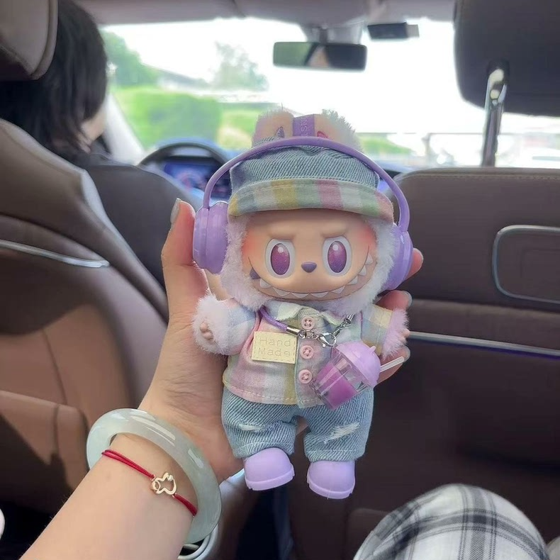 Charming LABUBU Doll Outfit – 6-Piece Playful Pastel Ensemble with Headphones & Cup - Image 3