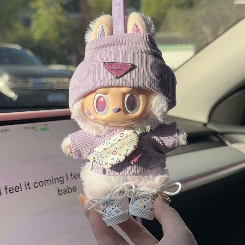 Charming LABUBU Doll Outfit: Purple Hat, Cozy Sweater & Stylish Accessories - Image 1