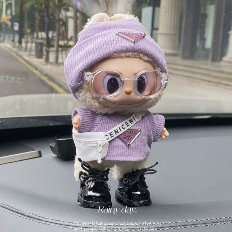Charming LABUBU Doll Outfit: Purple Hat, Cozy Sweater & Stylish Accessories - Image 3