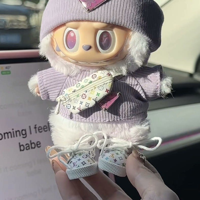 Charming LABUBU Doll Outfit: Purple Hat, Cozy Sweater & Stylish Accessories - Image 8
