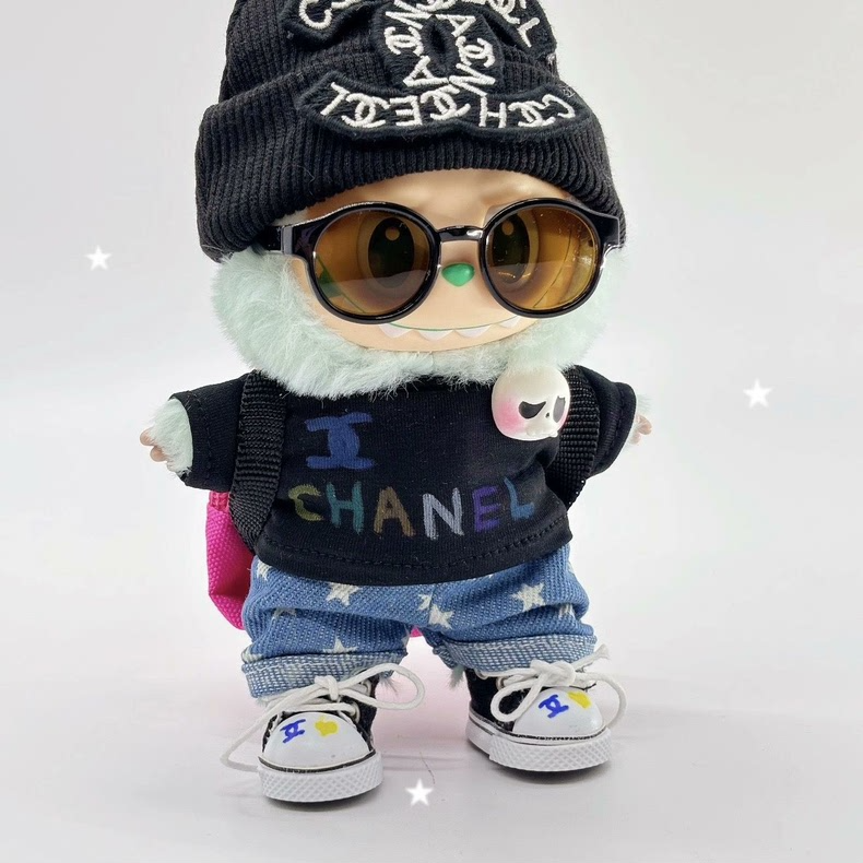 Stylish LABUBU Doll Outfit – Urban Cool Hat, Sunglasses & Casual Set for 15-17cm Dolls - Image 4