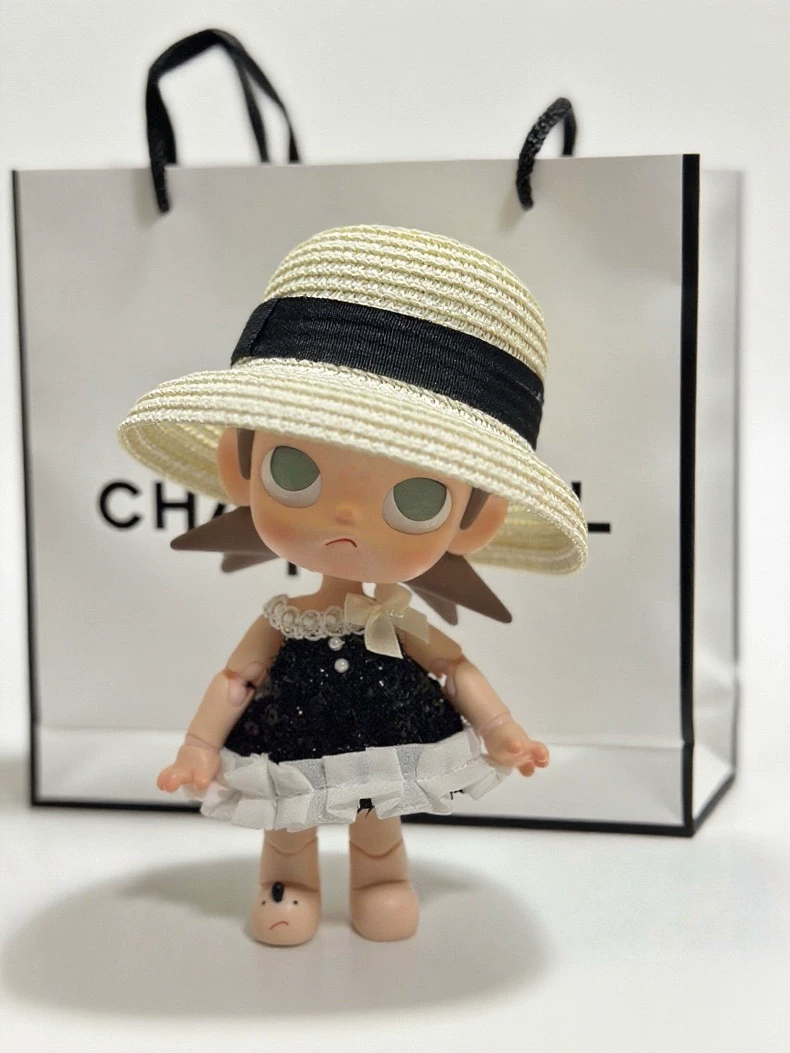 Chic Zsiga BJD 1/8 Outfit: Black & White Elegance with Sequins, Lace & Detachable Bow - Image 2