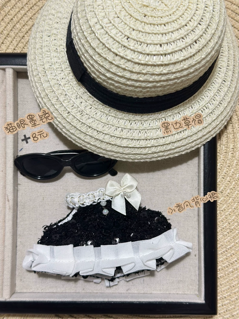 Chic Zsiga BJD 1/8 Outfit: Black & White Elegance with Sequins, Lace & Detachable Bow - Image 3
