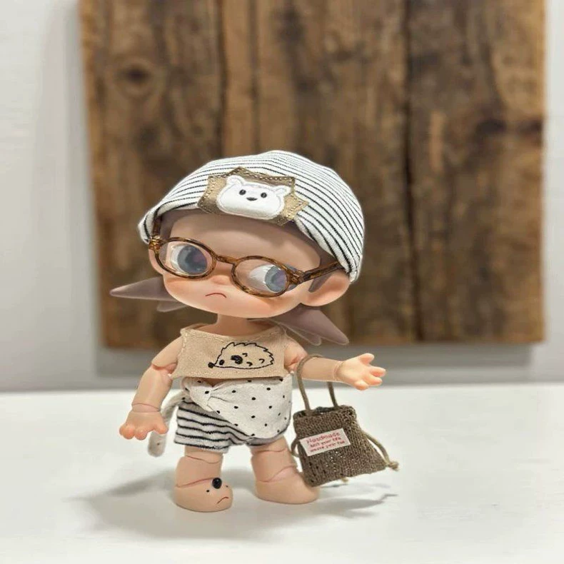 Zsiga BJD 1/8 Doll Outfit - Bear Hat, Hedgehog Vest & Polka Dot Apron - Premium Cotton Ensemble for 1/8 Scale Dolls - Image 2