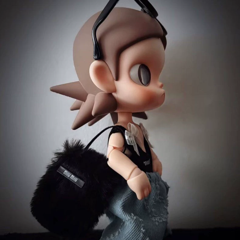 Chic Black Miumiu Top & Denim Overalls Outfit for BJD Dolls - Fashion-Forward 1/8 Scale Doll Clothes - Image 2