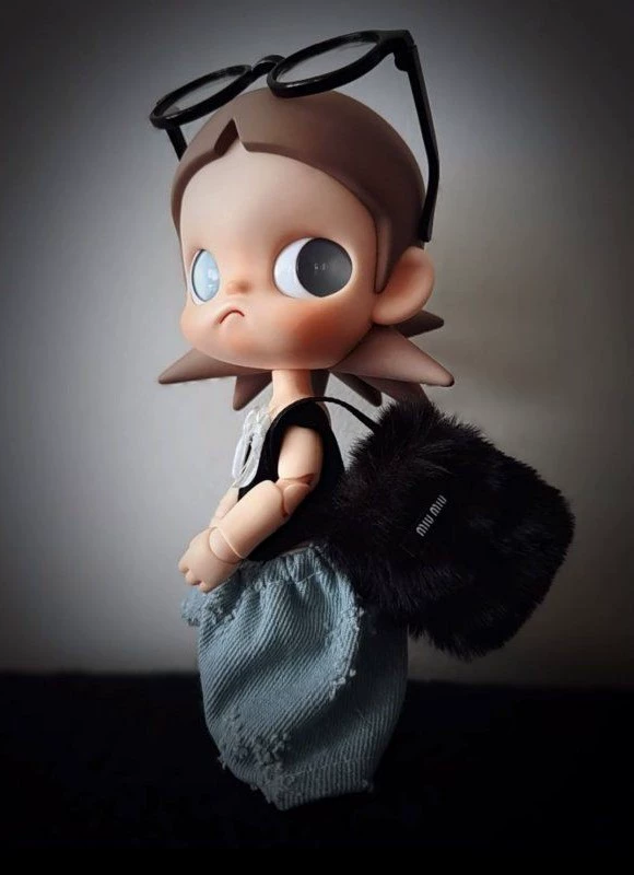 Chic Black Miumiu Top & Denim Overalls Outfit for BJD Dolls - Fashion-Forward 1/8 Scale Doll Clothes - Image 3