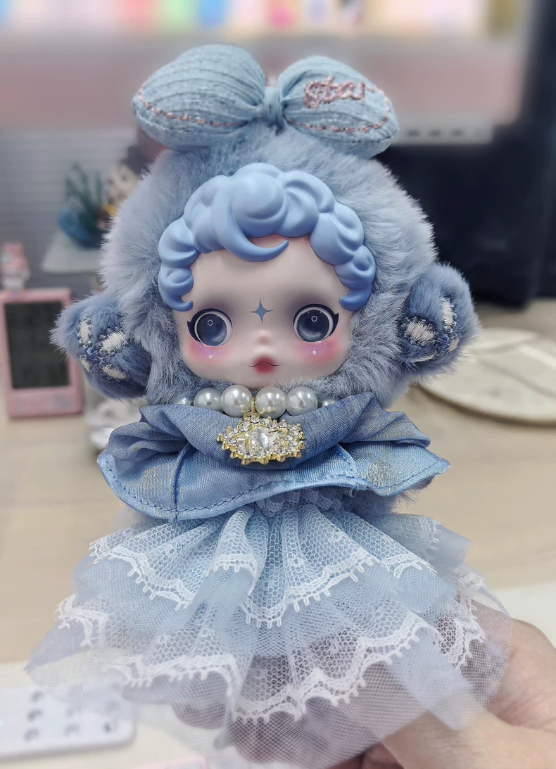 Whimsical Winter Wonderland Doll Ensemble – Elegant Blue Dress & Sparkling Necklace for Collectors - Image 1