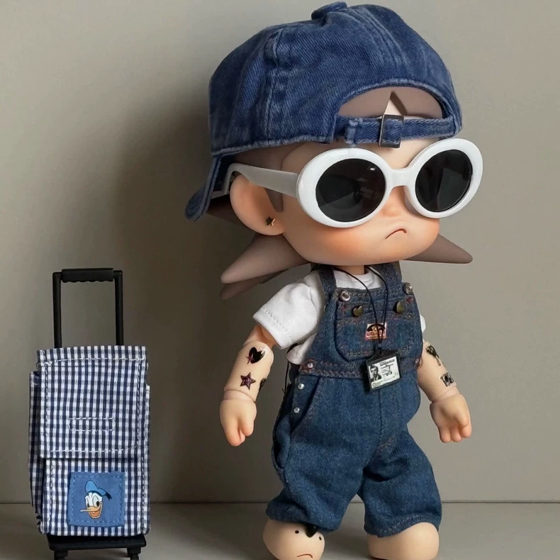 Zsiga BJD 1/8 Doll Outfit - Stylish Denim Overalls, Cap & Glasses Set for Collectors - High-Quality Fashion Ensemble - Image 3