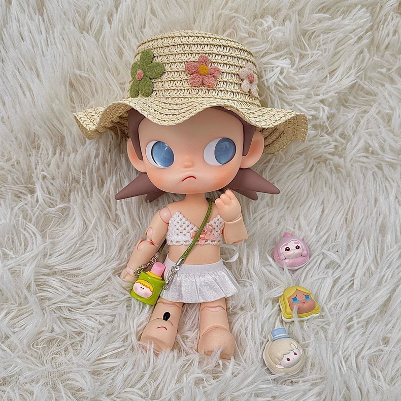 Zsiga BJD 1/8 Summer Outfit: White Lace Bikini, Floral Straw Hat & Yellow Sunglasses for Dolls - Image 3