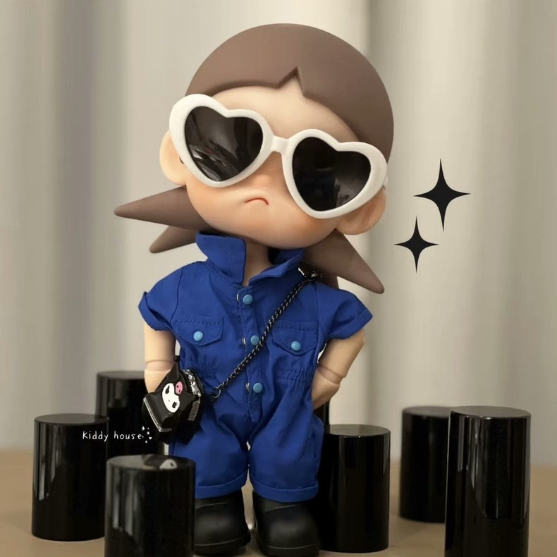 Zsiga BJD 1/8 Blue Jumpsuit Outfit w/ Heart Sunglasses & Chain - Premium Doll Fashion - Image 1