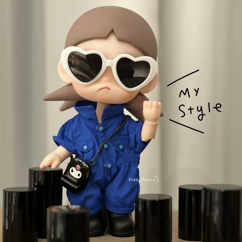 Zsiga BJD 1/8 Blue Jumpsuit Outfit w/ Heart Sunglasses & Chain - Premium Doll Fashion - Image 3