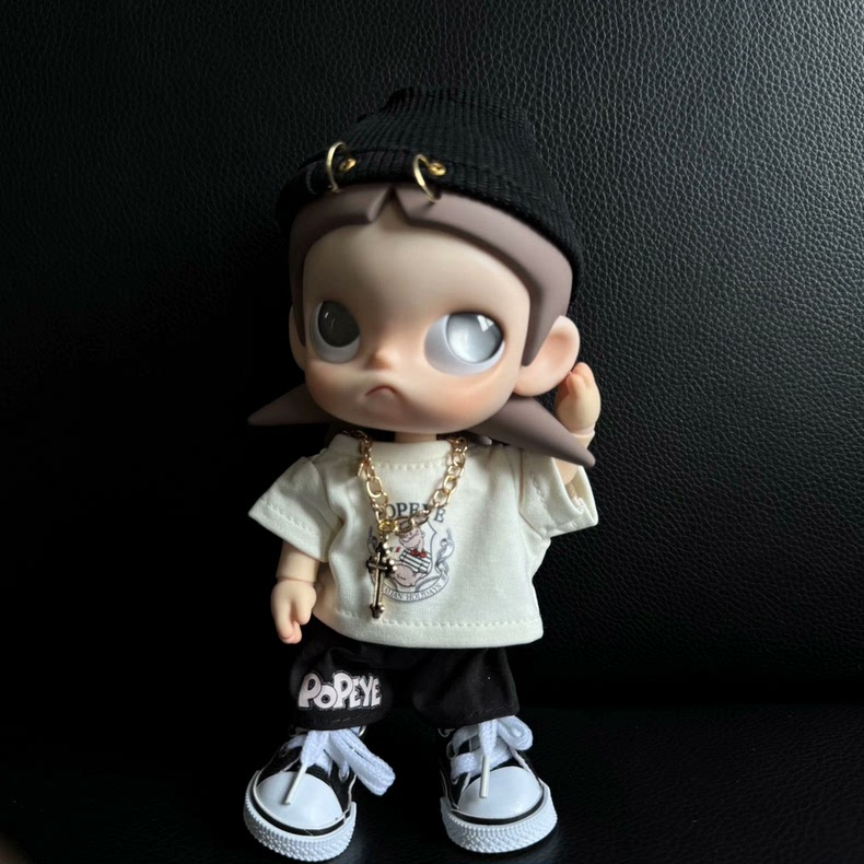 Zsiga BJD 1/8 Urban Style Set: White Tee, POPEYE Pants & Gold Chain Outfit - Image 1