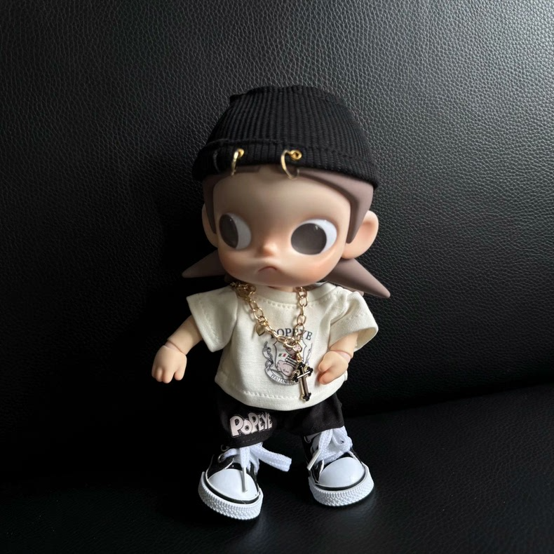 Zsiga BJD 1/8 Urban Style Set: White Tee, POPEYE Pants & Gold Chain Outfit - Image 2